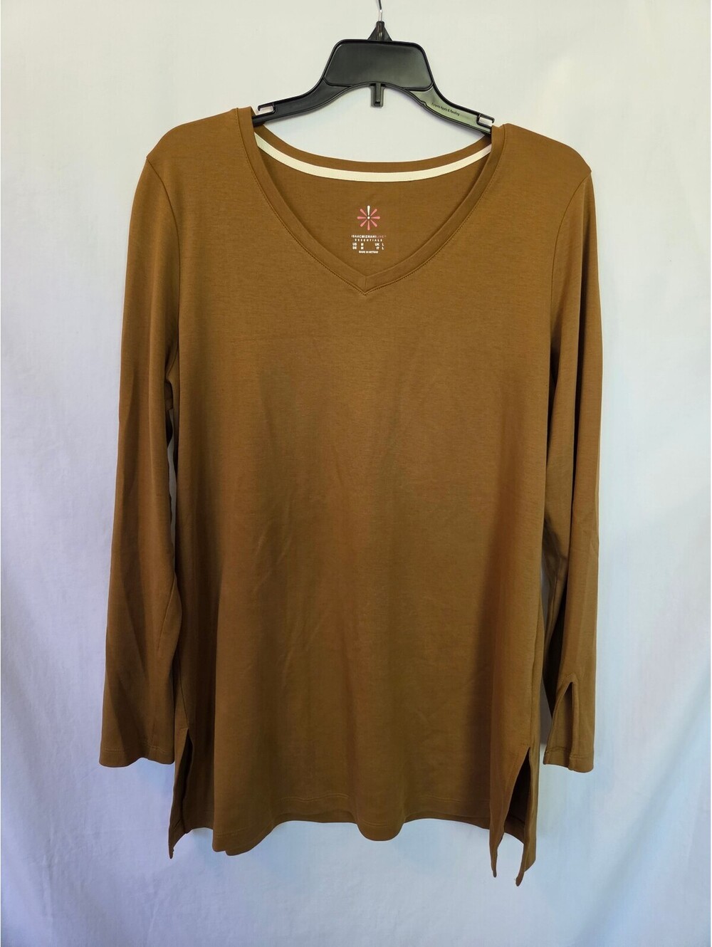 Isaac Mizrahi Live! Essentials Brown Long Sleeve V-Neck Top Medium